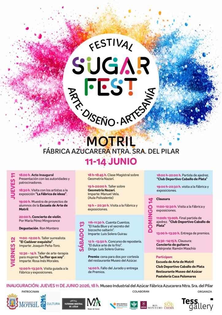 Sugar Fest convertirá Motril en epicentro del arte, el diseño y el patrimonio industrial
La Fábrica del Pilar acogerá del 11 al 14 de junio un festival multidisciplinar con exposiciones, conciertos, talleres y experiencias culturales en torno al azúcar